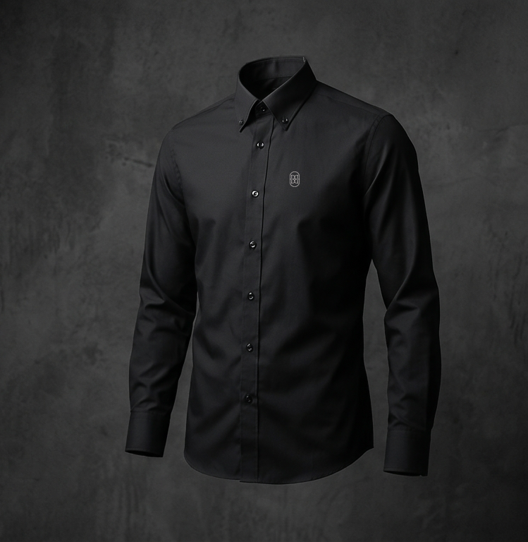 Black formal shirt on a studio backdrop